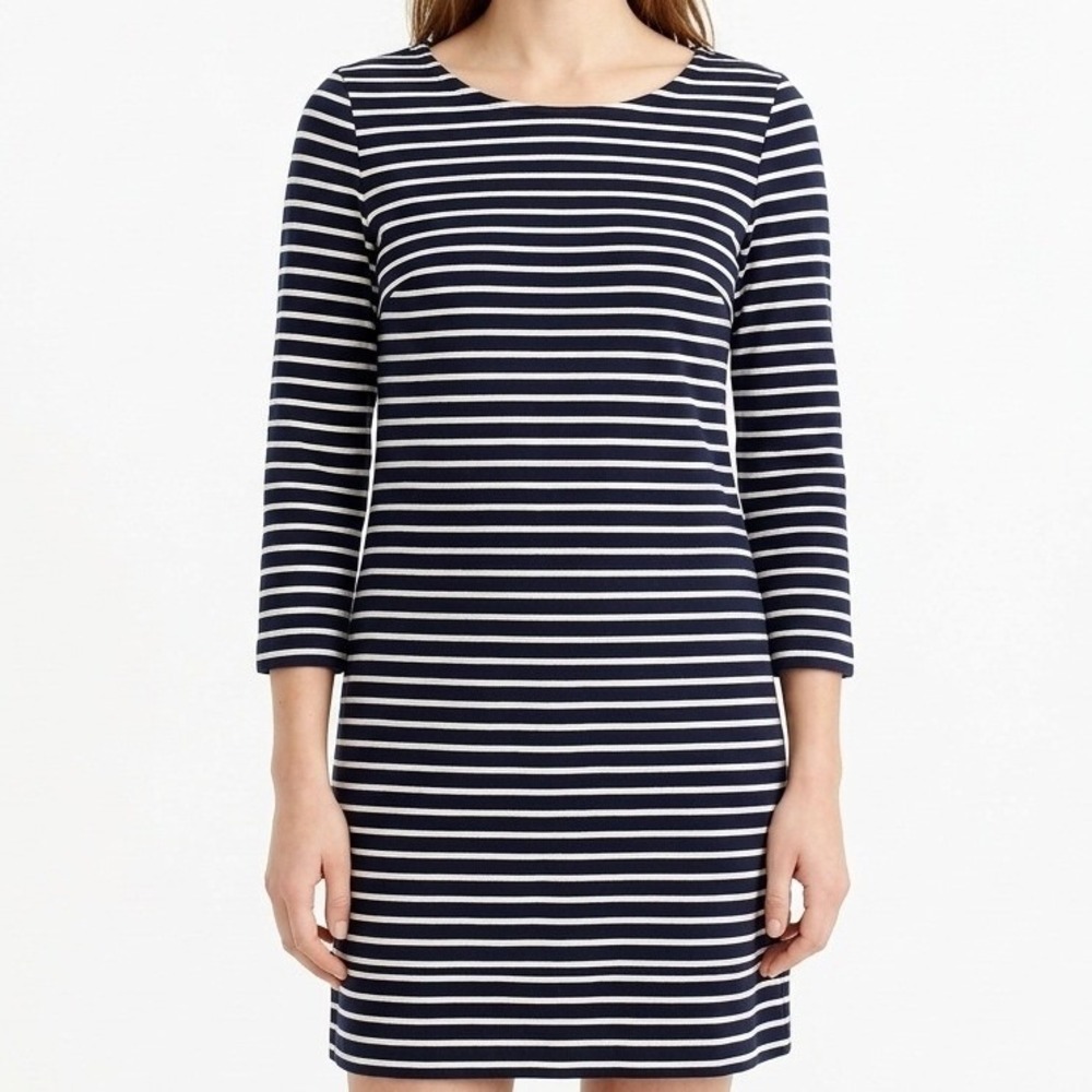 J.Crew Shift Dress Womens XS Navy Striped Long Sleeve Nautical Classic
